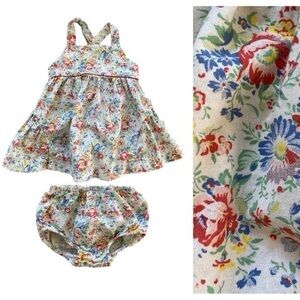 Ralph Lauren Cream Red Blue Yellow Green Floral Print Cotton Sundress 3 months